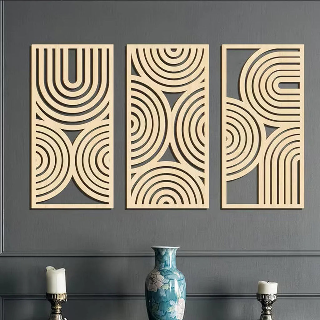 3pcs Wall Art Deco Wooden Murals, Abstract Hollow Arch, Bohemian Kitchen, Bathroom, Living Room Decor