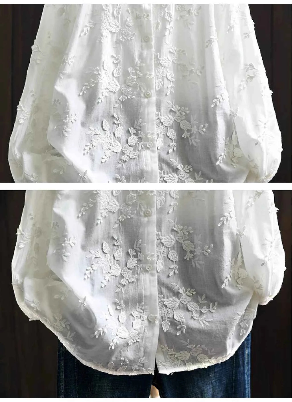 SuperAen Spring New Three-dimensional Flower Embroidered Cotton White Shirt Women Loose Sweet O-neck Long-sleeved Shirts
