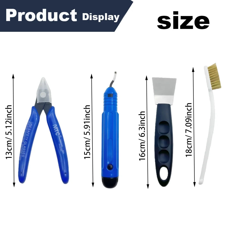 3D printing tools, various types of 3D printer tools, scissors, cleaning needles, tweezers, pliers, deburring kits, practical