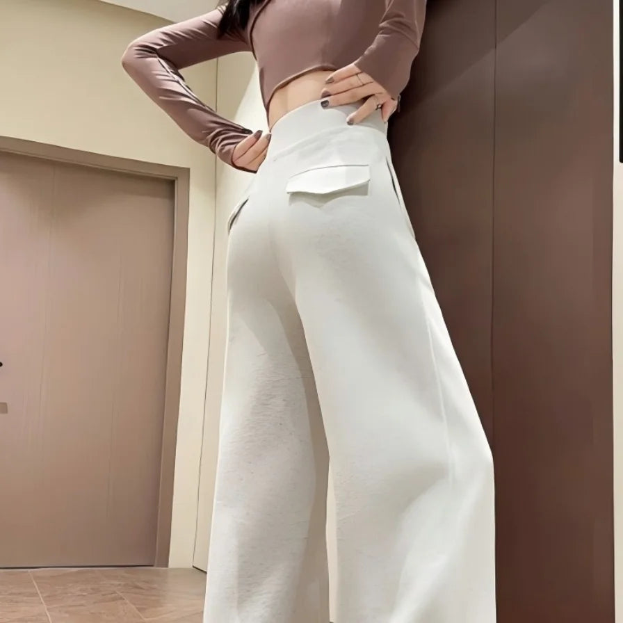 Women's Gray Sports High Waist Hanging Loose Slimming Straight Leg Wide Leg Pants American Sweatpants