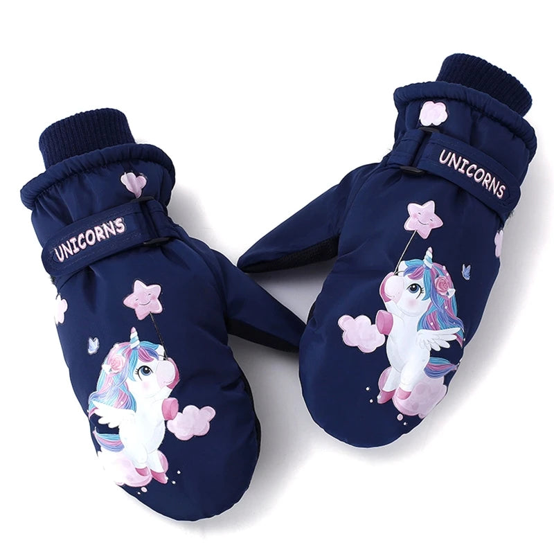 Kids Ski Gloves Waterproof Children Outdoor Gloves Cartoon  Print Cycling Gloves Anti-slip Mittens for Girls Boys Dropshipping