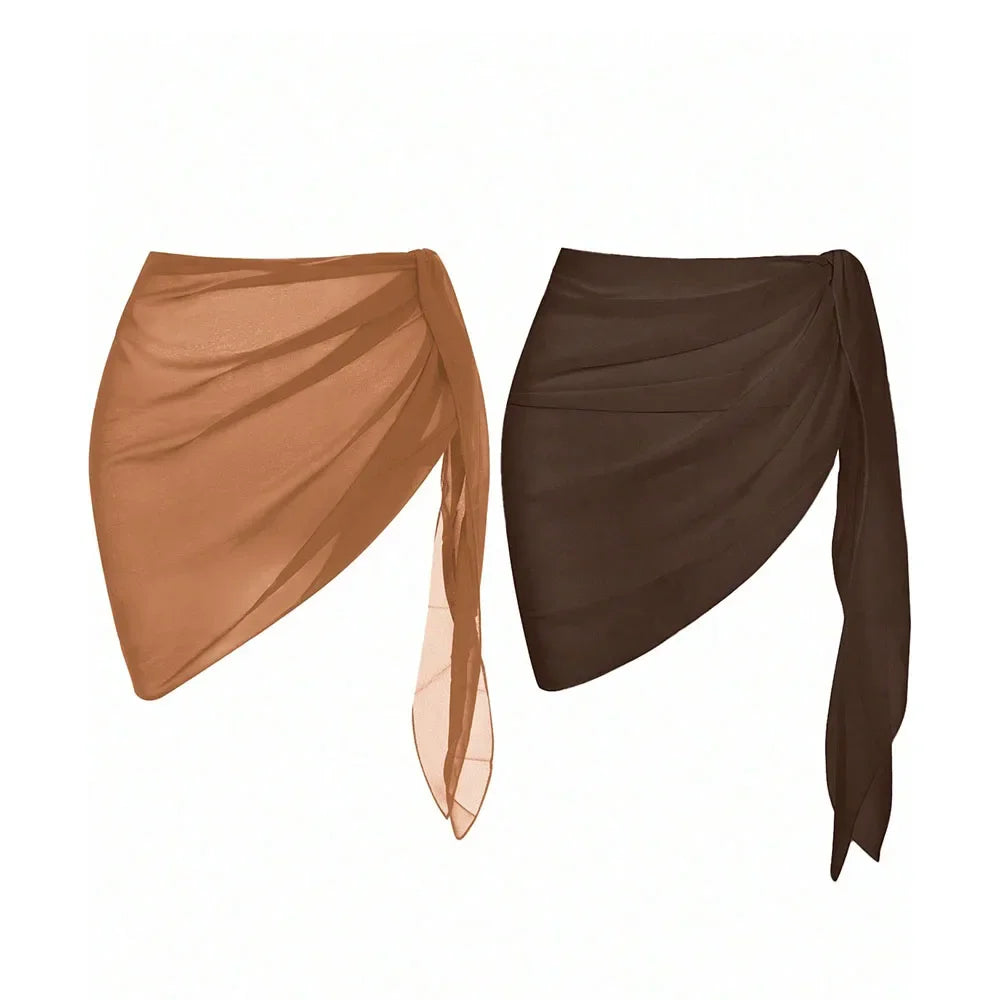 Summer Women Solid Color Short Bikini Wrap Chiffon Skirt Lightweight Scarf Swimsuit Hoodie Beach Swimming Hoodie Skirt