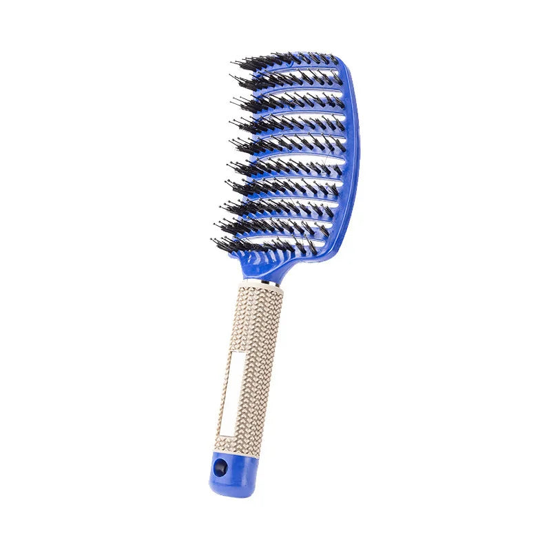 Blue Color Detangling Scalp Massage Hair Brush With Boar Bristles