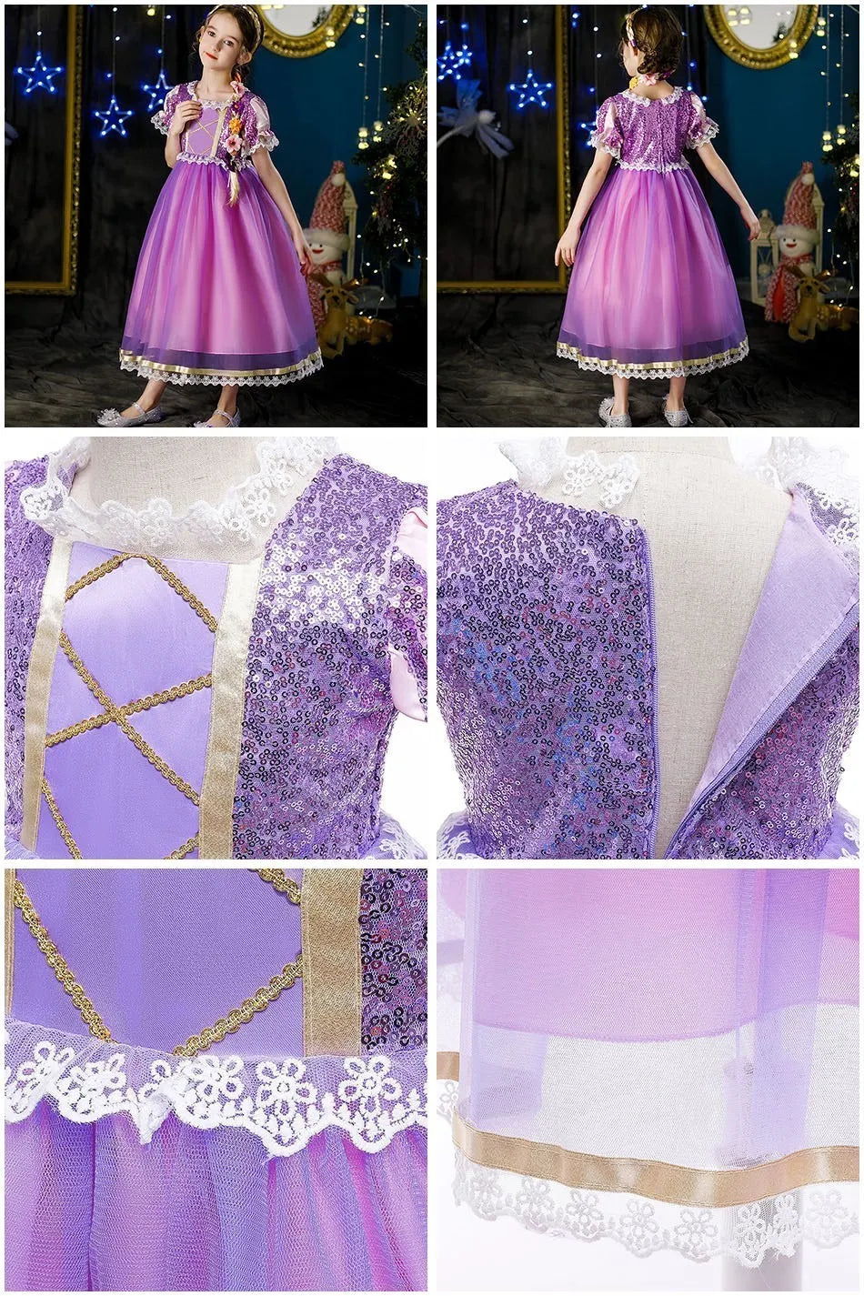 Girl Princess Cinderella Dress Elsa Anna Mermaid Jasmine Belle Snow White Costume Girls Birthday Party Halloween Dress 2-10 Year