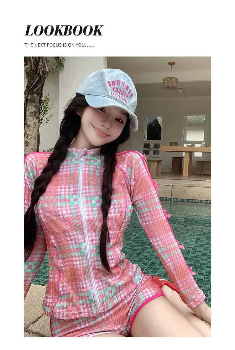 Sweet Girls Swimsuit Chic Cover Up Set 3pcs Long Sleeve UV Protection Swimdress Modest Boyleg Swimwear for Girls Swim Skirt