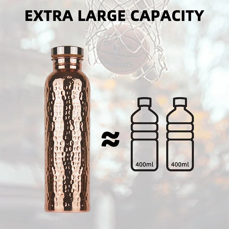 800ML Electroplated Copper Water Bottle One-Click Open Lid Anti-Slip Silicone Base Hammer Pattern Bottle Sports Bottle
