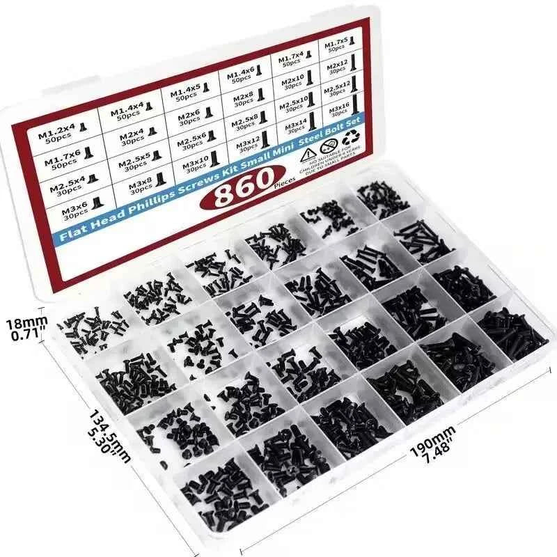 860 PCS Small Computer Screws Assortment Kit, Black Tiny Eyeglass Screws M1.2 M1.4 M1.7 M2 M2.5 M3, PC & Laptop SSD Hard Drive C