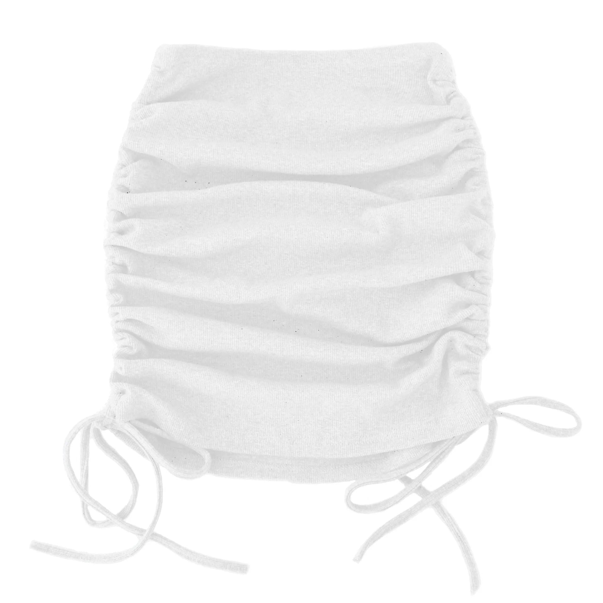 Woman Summer Mini Skirts Solid Color Cotton Folds Ladies Knitting Thread Side Draw String Elastic Sexy Skirts Womens WSL4321