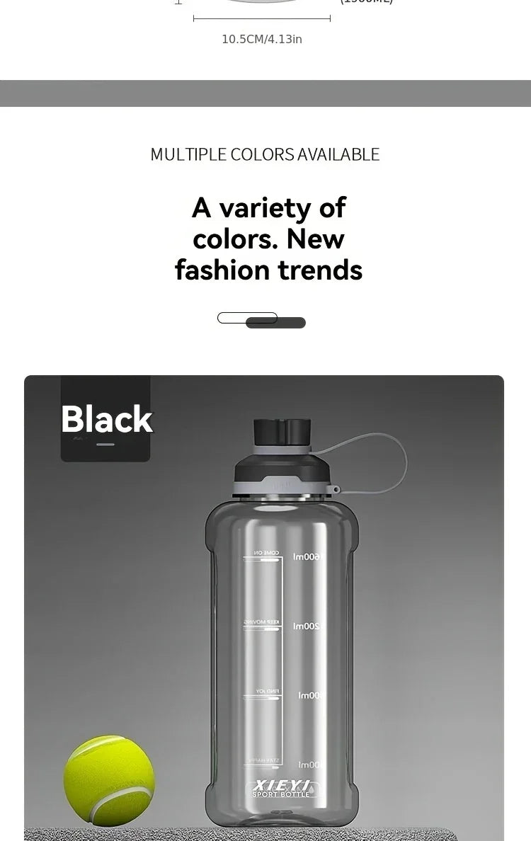 Large-capacity portable water bottle, made of high-transparency, drop-resistant PC material, with a leak-proof handle.