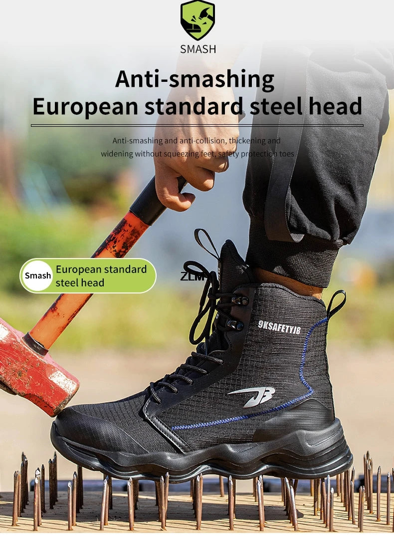 Dropshipping Men Safety Shoes Steel Toe Sneaker Lighweight Work Safety Boots Man High Top Puncture Proof Work Shoes Anti-smash