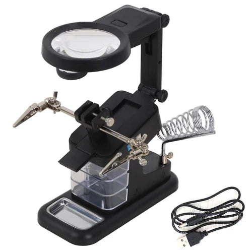 LED Light Desktop Magnifying Glass Soldering Station USB Adjustable Helping Hands Magnifier with LED Light and Alligator Clips