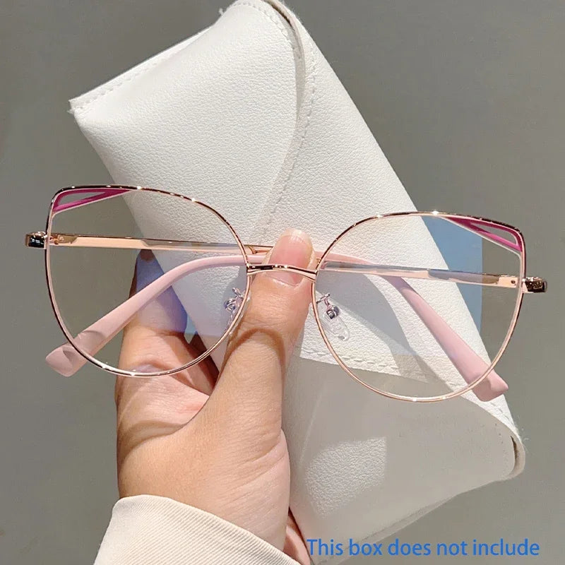 KAMMPT Oversized Cat Eye Glasses Women New Vintage Metal Rim Blue Light Blocking Eyeglasses Trendy Fashion Design Optical Frames