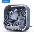 TOPK USB Desk Fan,Strong Airflow &Quiet Operation,Three-Speed Wind Small Fan,360° Rotatable Head for Home Office Table & Deskto