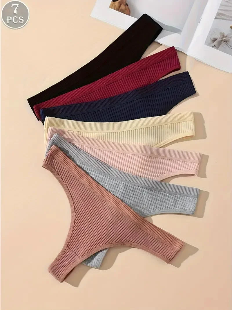 7Pcs Women Cotton Thongs Panties Striped Underwear Sexy Underpants Black Panty Soft G-Strings Plus Size Tanga Female Lingerie