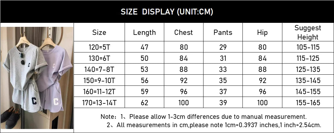 Kids Summer Sports Set 5-12 Years Fashion Letter Short Sleeve T-shirt & Loose Shorts 2-Piece Casual Thin Outfit for Boys Girls