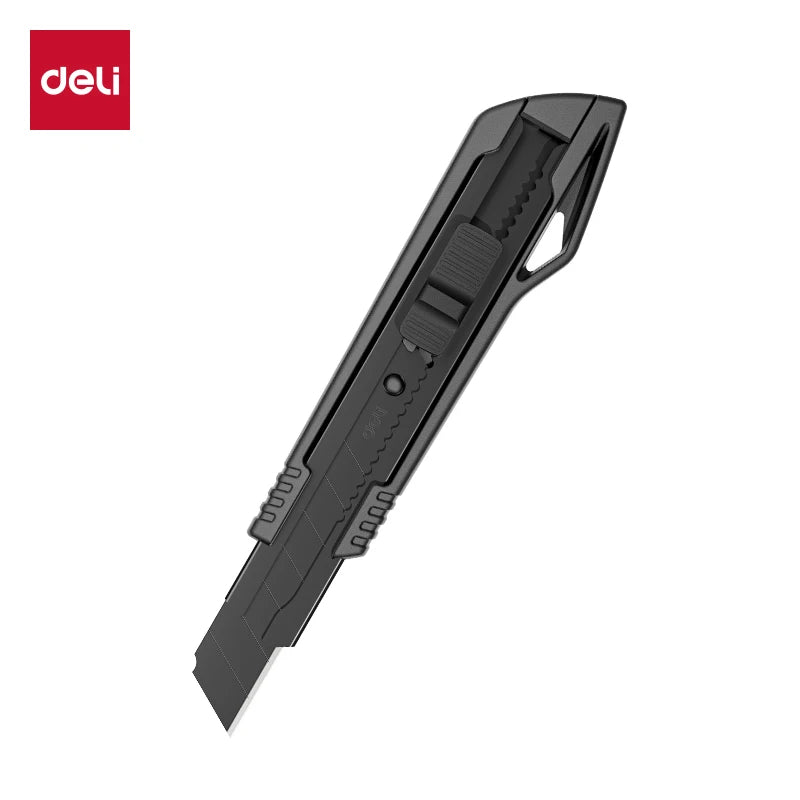 Deli Heavy Duty Utility Knife Sharp Black SK5 Carbon Steel Blades 9mm/18mm/Auto-Retractable Box Cutter for Cardboard Cartons