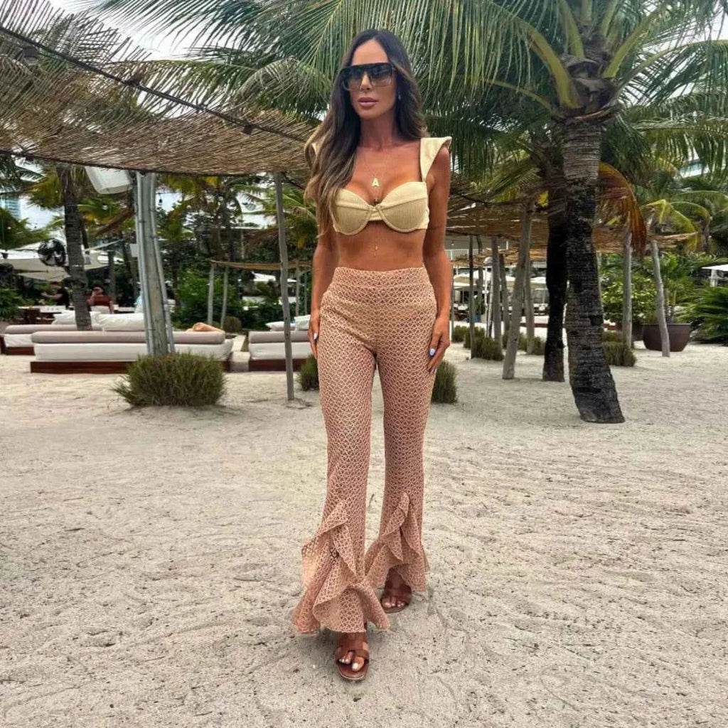 2026 New Sexy Women Three Piece Bikinis Set With Pants Bra See Through Beach Pants Swimsuit Summer Female Vacation Beachwear