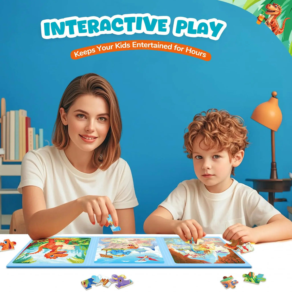 Dinosaur Magnetic Jigsaw Puzzles for Kids 3 In 1 Travel Puzzles Toys Montessori Educational Games Girls Boys Birthday Gifts