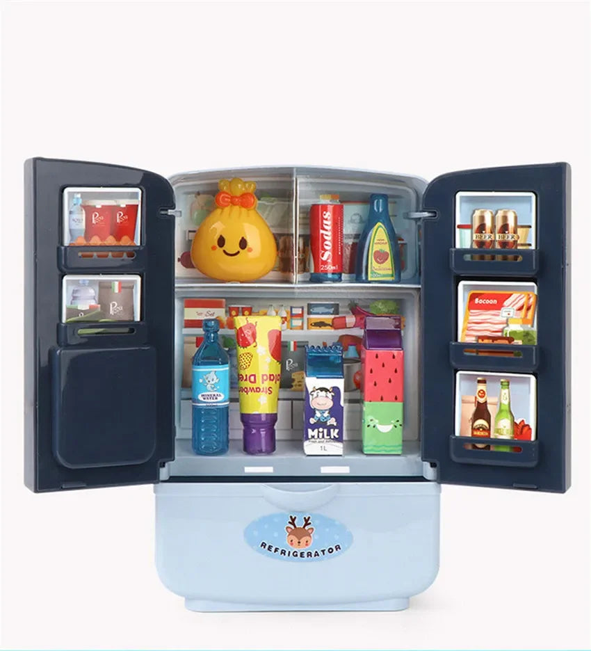 Kids Toy Fridge Mini Double Door Refrigerator Baby Toys Furniture Simulation Pretend Play Kitchen Toys Accessories Role Play