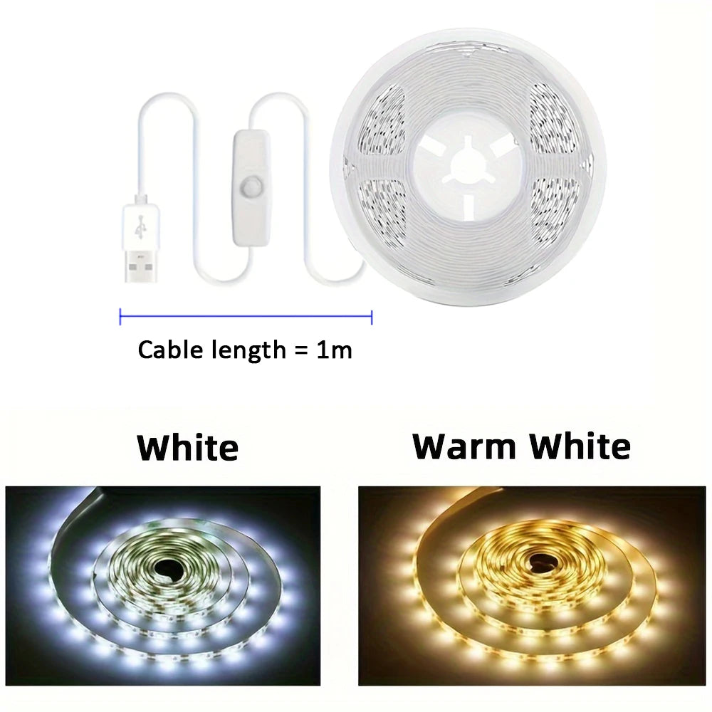 USB Led Strip Lights DC 5V 2835 White / Warm White Led Lights with ON/OFF Switch for Bedroom, Mirror, Cabinet, Wardrobe, TV