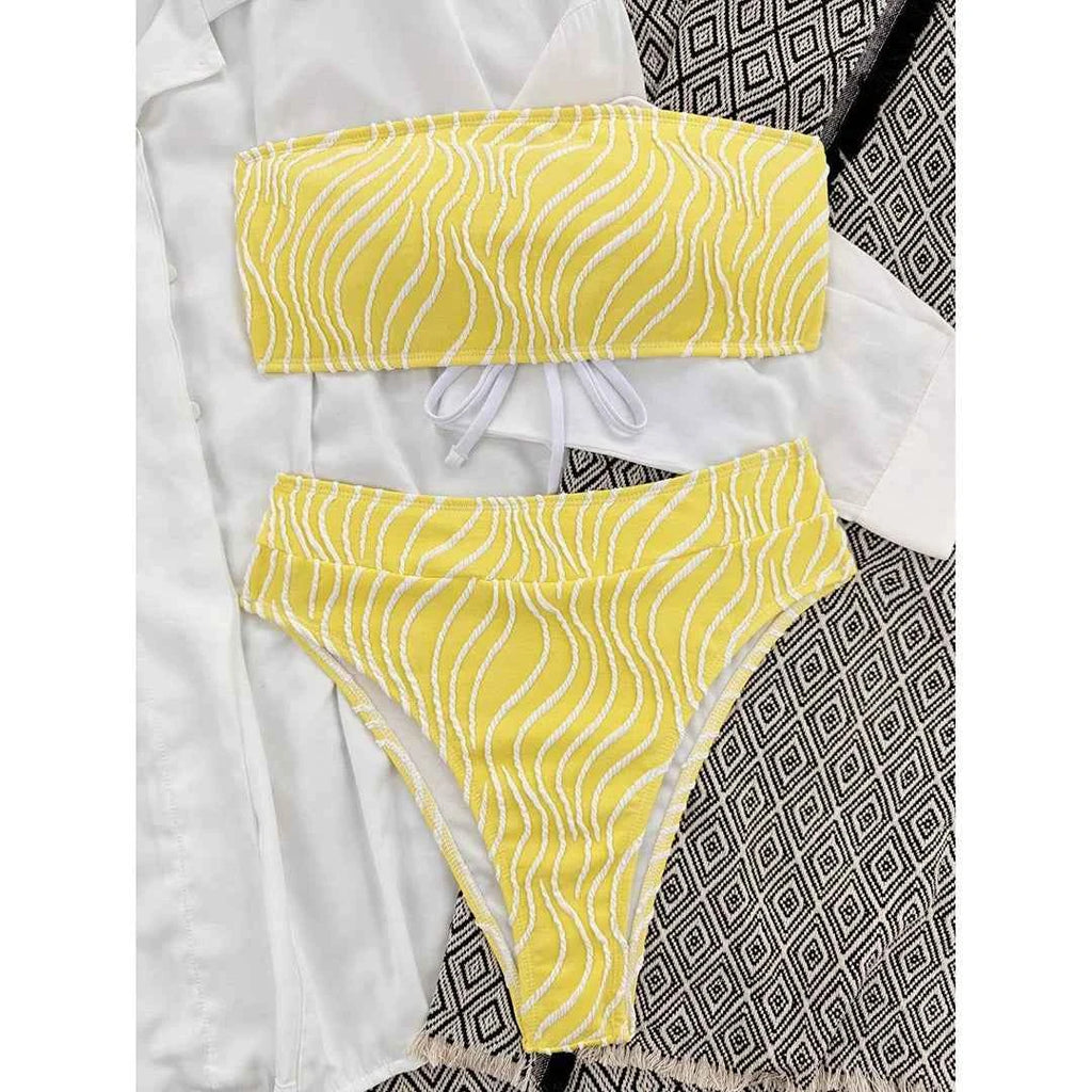 Sexy Wave Striped Bandeau High Waist Bikini Female Swimsuit Women Swimwear Two-pieces Bikini set Bather Bathing Suit Swim K5445