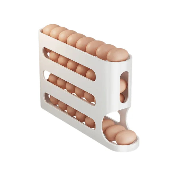 Egg Rack for Refrigerator-Space Saving, Large Capacity, Anti-Slip Open Top Egg Holder, Roll Down Container for Home, Dorm