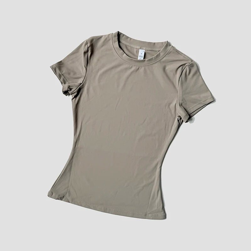Women Solid Color Dry Fit Short Sleeve Crew Neck Athletic T-Shirt Fashion Casual Tee Suitable For Daily Running Workout Gym Top
