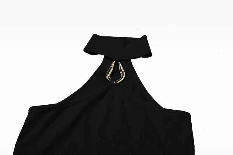 Metal Buckle Decoration Tank Tops Women Turtleneck Off Shoulder Skinny Stretch Street Fashion Wild Style Solid Outfits