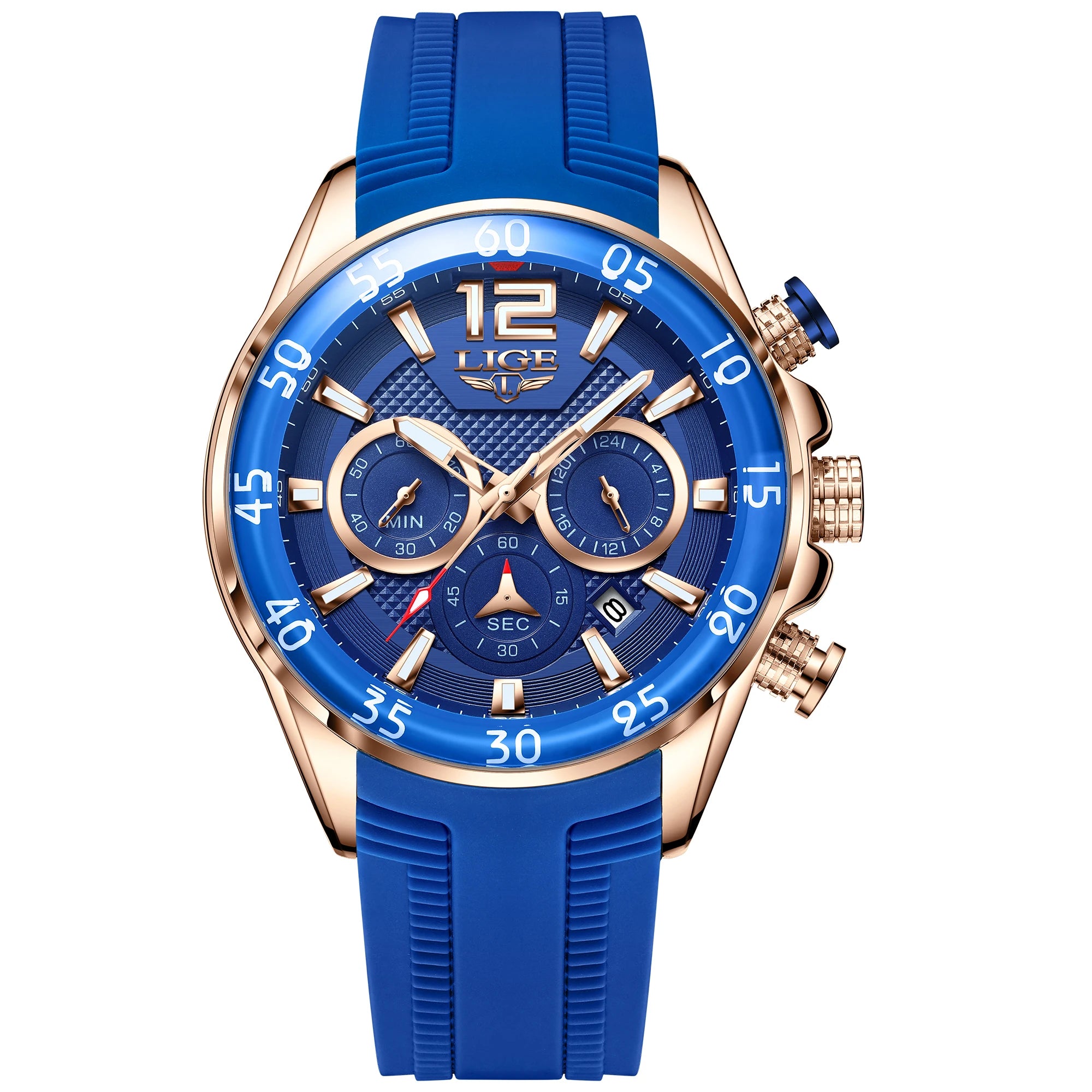 LIGE New Fashion Mens Watches Top Brand Luxury Quartz Wrist Watch Man Sport Red Silicone Watch for Men Reloj Hombre Chronograph