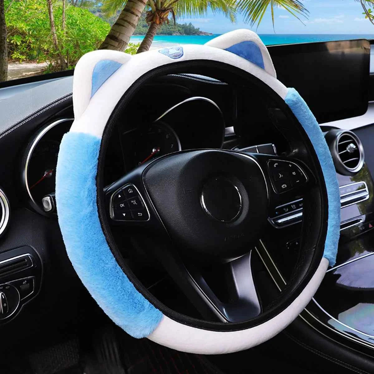 Cute Cartoon Plush Kitten Warm Car without Inner Ring Steering Wheel Cover Car Accessories Suitable for 14.5-15INCH