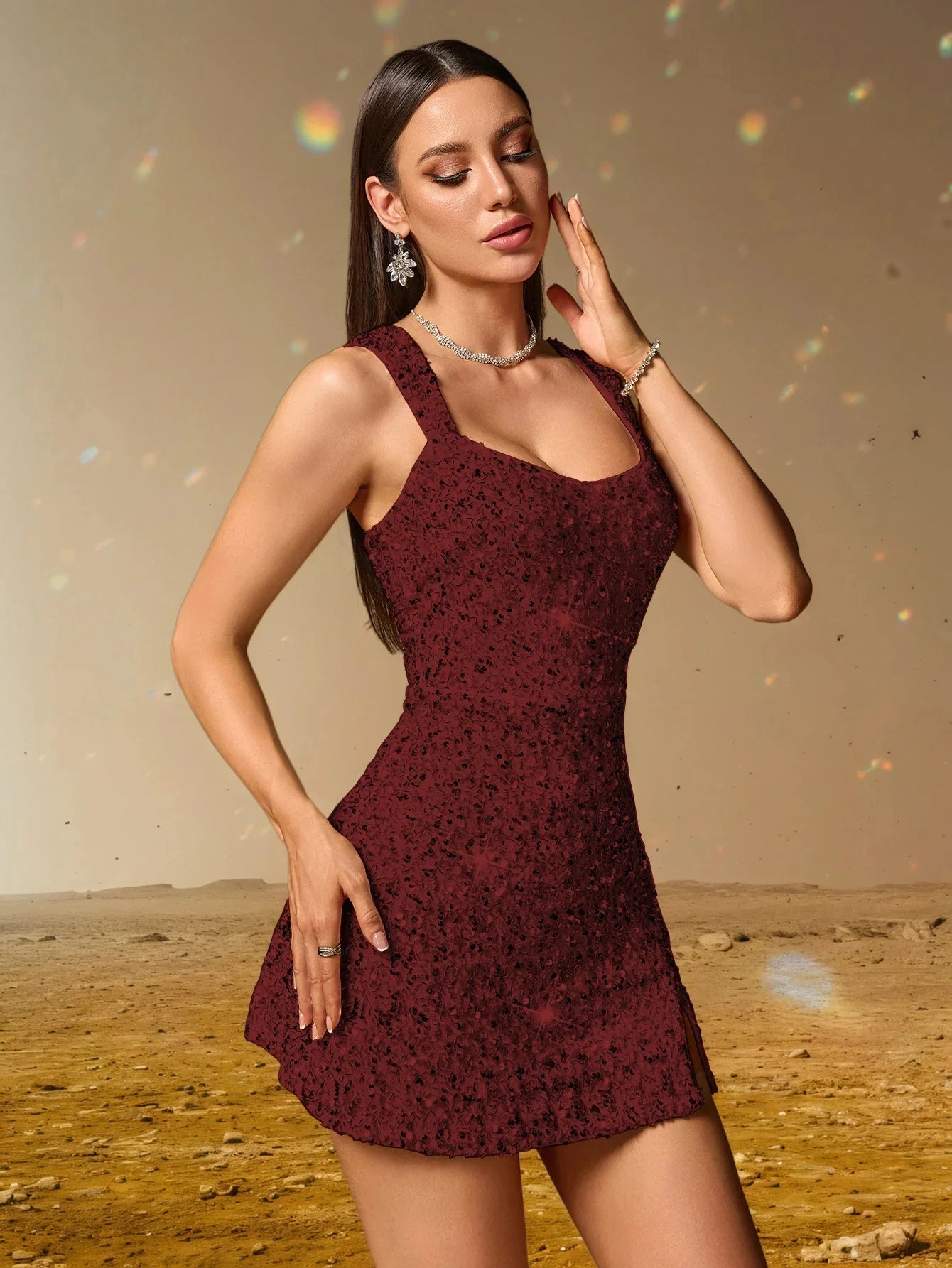 Women Low Slit Dresses Summer Shiny Sequins Evening Dress Sexy Elegant Party Dresses Cocktail Short Birthday Prom Dresses XSY225