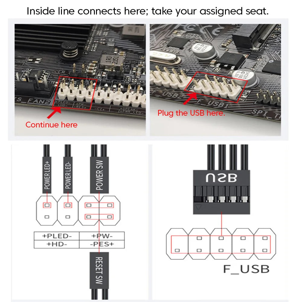 1.7m Computer External Switch +Restart+USB 2.0 PC Desktop Computer Power Control Cable USB Ports External Mouse Keyboard U Drive