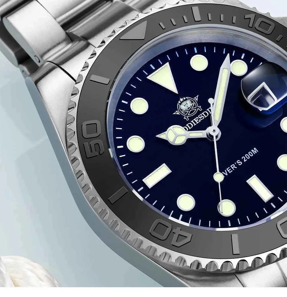ADDIESDIVE New Luxury Men's Watch Stainless Steel BGW9 Super Luminous Quartz Men's Watch Diver 200m Men Analog Watches MY-H3C