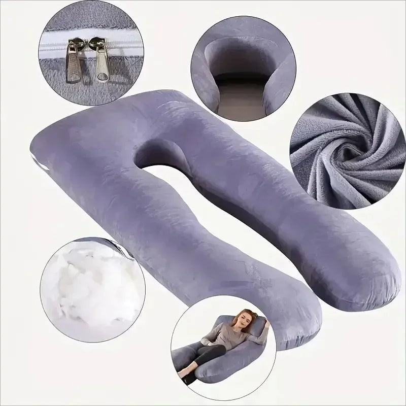 Soft Fleece U-Shaped Pregnancy Pillow - Multi-Function Maternity Body Pillow with Lumbar & Abdominal Support for Side Sleeping