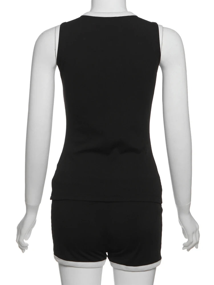 Sisterlinda Spring Release Junior Fashion Mini Sexy High Street Short Suit K25S63285 Girl Knit Solid Slim Sleeveless Vest Suit