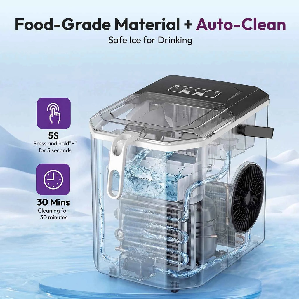 LOEFME 12kg/24h Electric Ice Maker Machine Bullet Ice 6 Mins 9pcs Ice Cubes Self-Cleaning Ice Maker for Home Cafes Camping Party