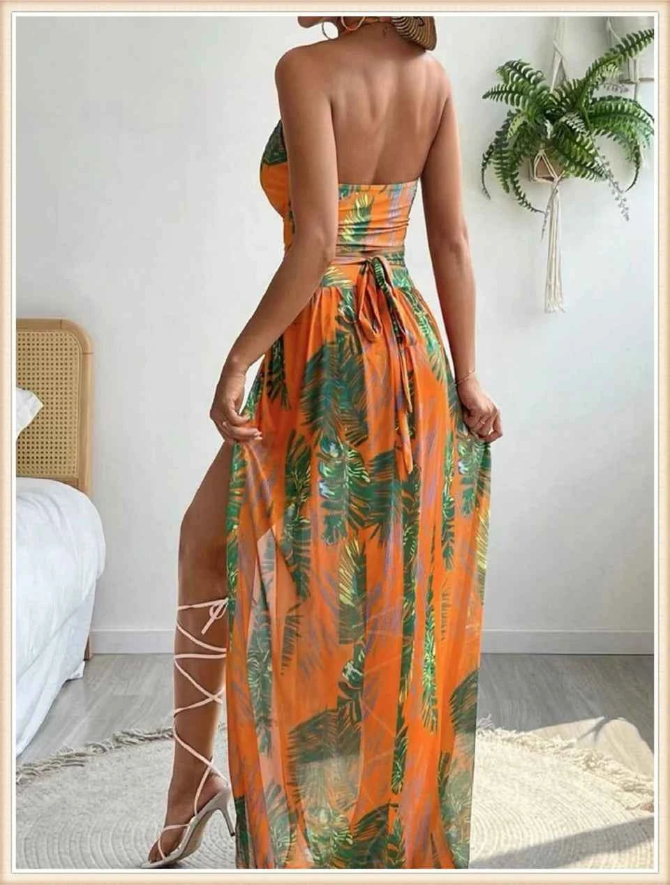 3 Pieces Print Cross Bikini 2025 Women Sexy Halter Swimsuit & Cover Up Beach Dress Swimwear Bathers Bathing Swimming Suit Summer