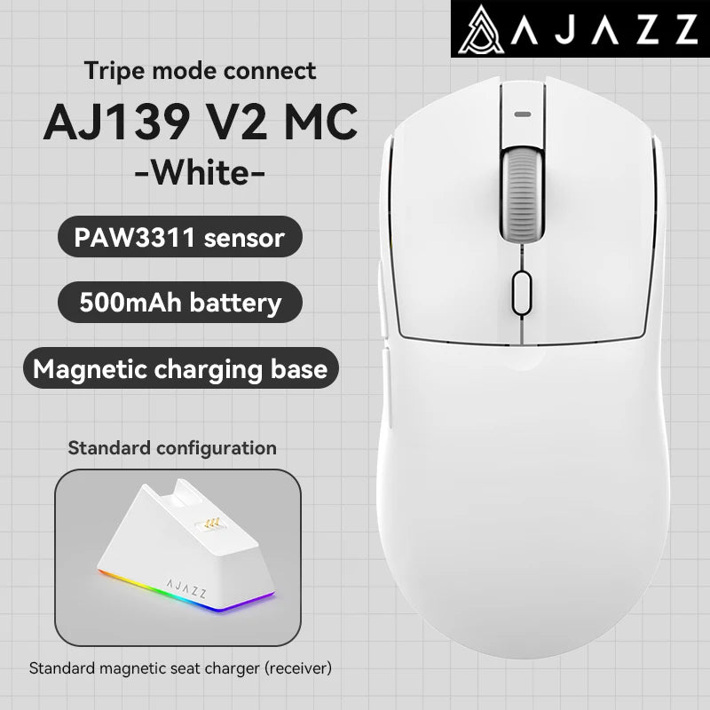 AJAZZ AJ139 V2 MC PAW3311 Wireless Gaming Mouse RGB Magnetic Charging Dock Macro Mice Bluetooth 12000-24000DPI for PC Gamer