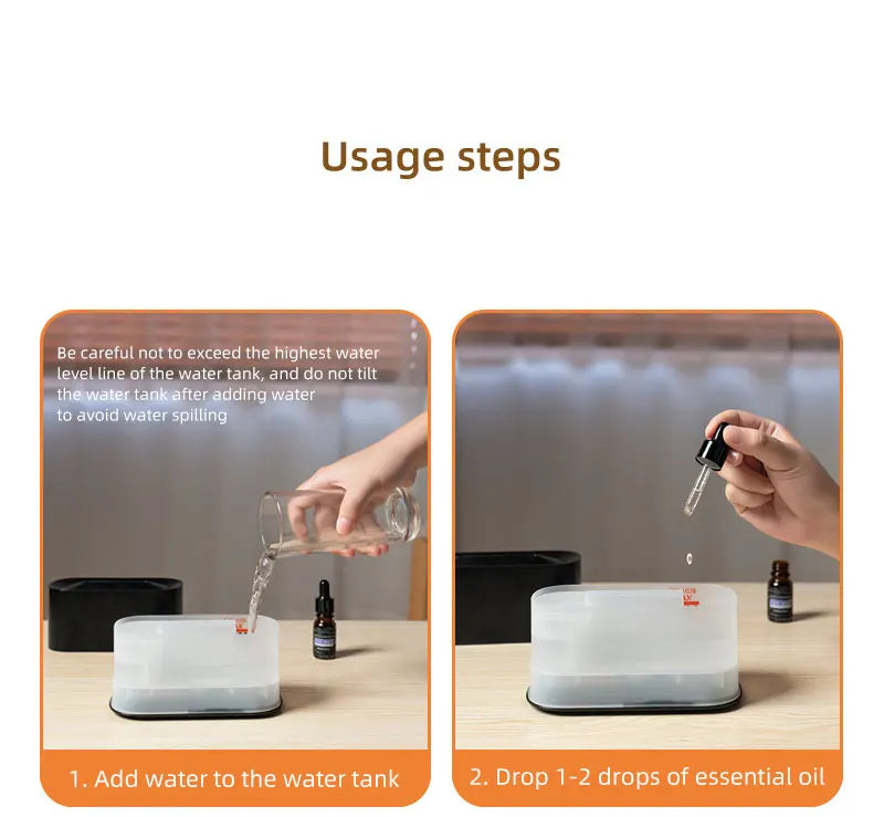 Aromatherapy Diffuser with Flame Effect, Essential Oil Diffuser and Cool Mist Humidifier, Silent Humidifier for Home and Bedroom