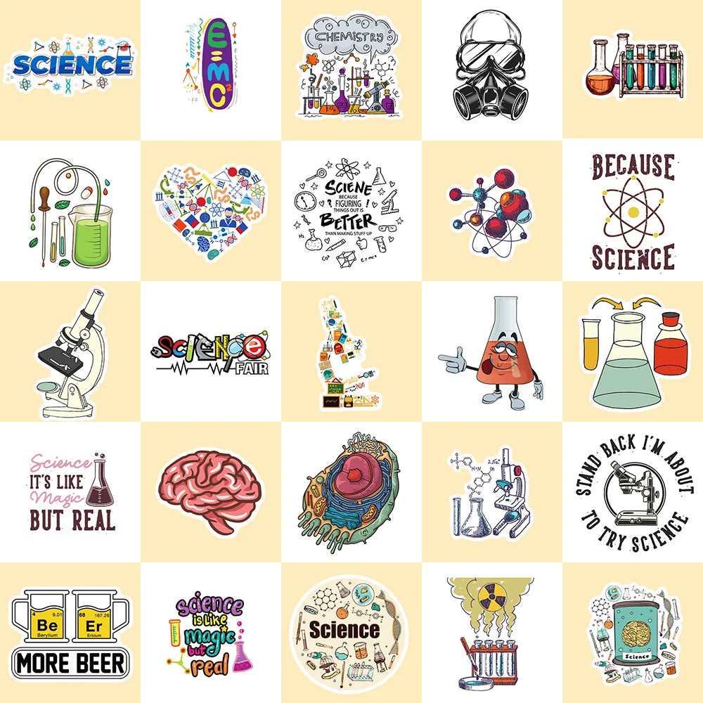 10/30/50/100pcs Science Chemistry Biology Laboratory Cartoon Stickers Notebook Phone Laptop Guitar Car Decoration Sticker Toy
