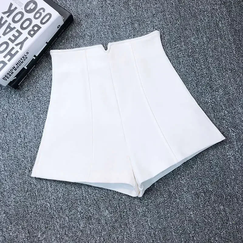 White Black Stretch Suit Shorts Women New Mini Short Femme High Waist Shorts Women Hotpants Elegant Wide Leg Summer Shorts C5378
