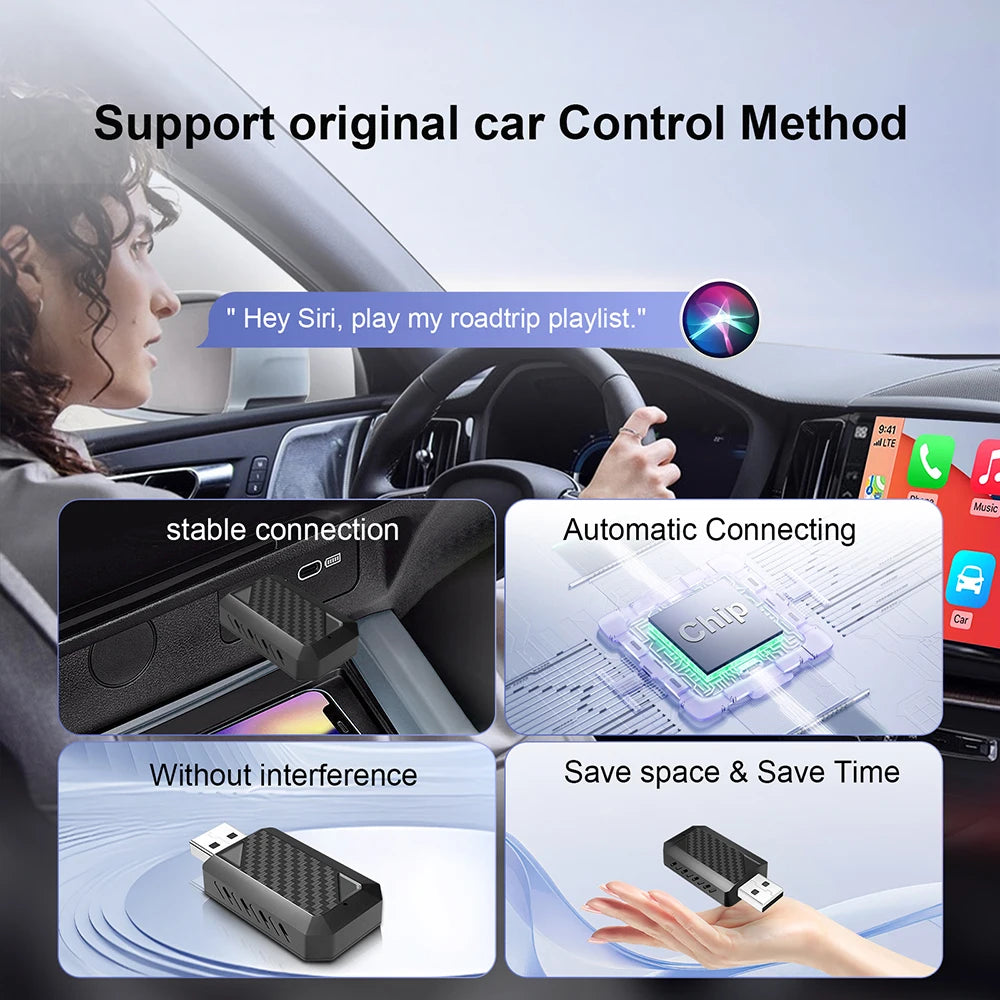 Wired To Wireless Carplay & Android Auto Mini Adapter USB Plug and Play Auto Connect for Factory Wired Carplay Android Auto Cars