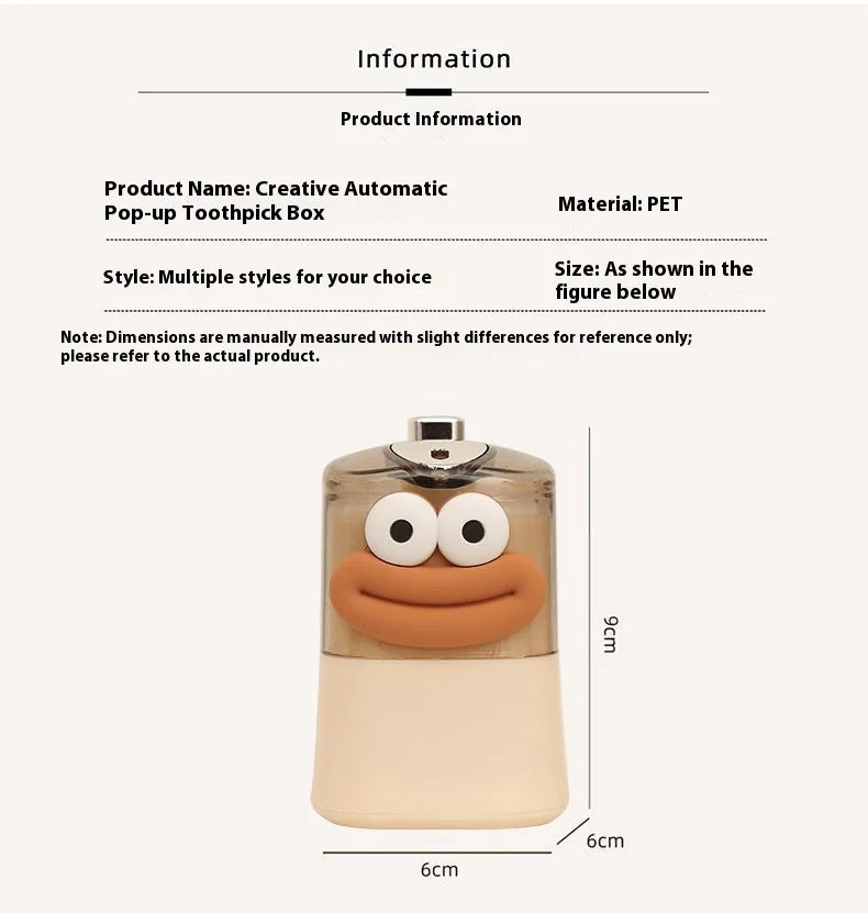 The creative toothpick box automatically pops out a new portable cartoon toothpick holder for both home and commercial use