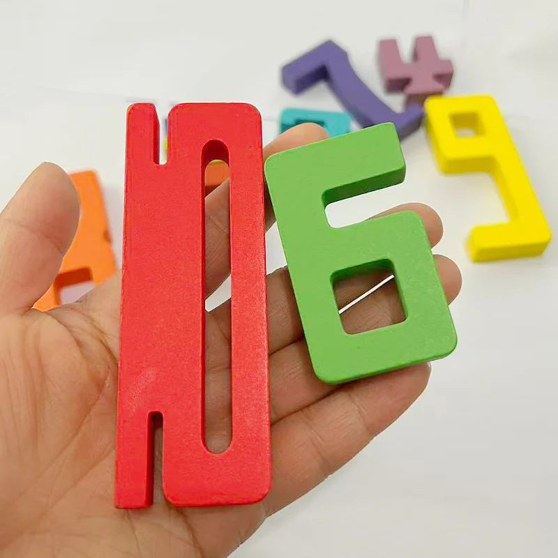 Wooden Digital Building Blocks, Number Stacking Blocks, 15pcs Double-Sided Cards, Children's Educational Toy For Math Learning