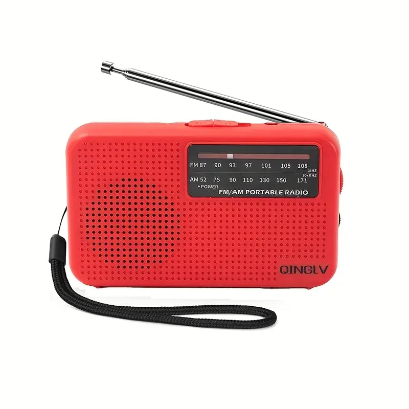 Red Color Mini AM FM Portable Radio – Battery Powered Pocket Design