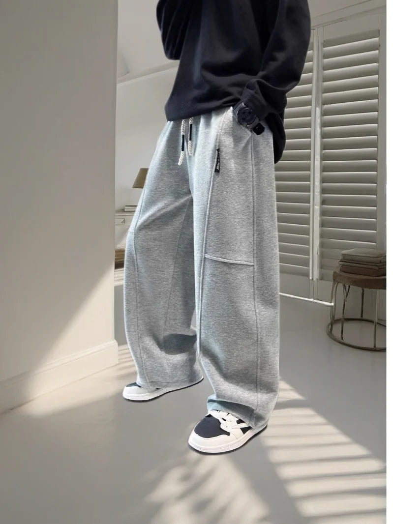 2026 New Spring Casual Kids Pants Black Elastic Waist Straight Leg Sweatpants for Boys Loose Pocket Children Trousers