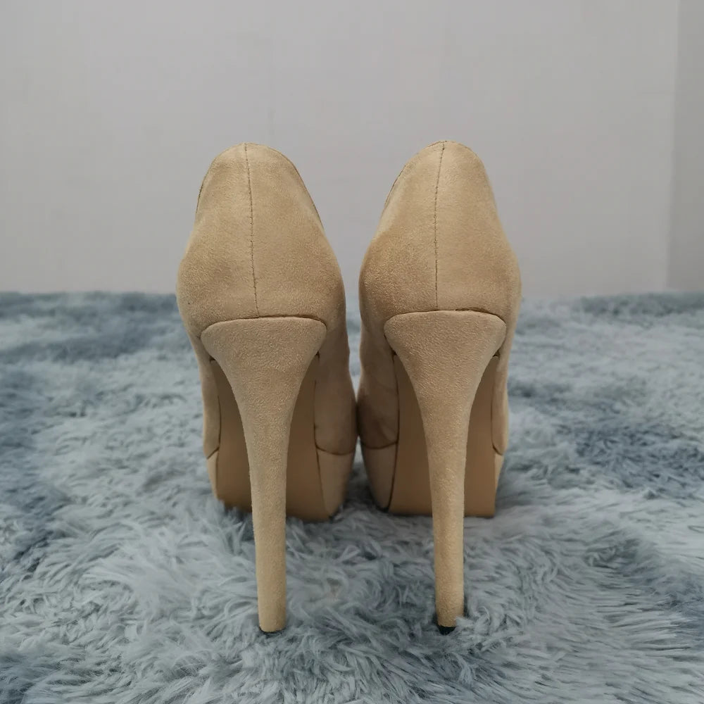 Women Stilettos Sexy High Heels Shoes Peep Toe Velvet Pumps Platform Lady Evening Party Red Wedding Black Office Shoes 817-16VE