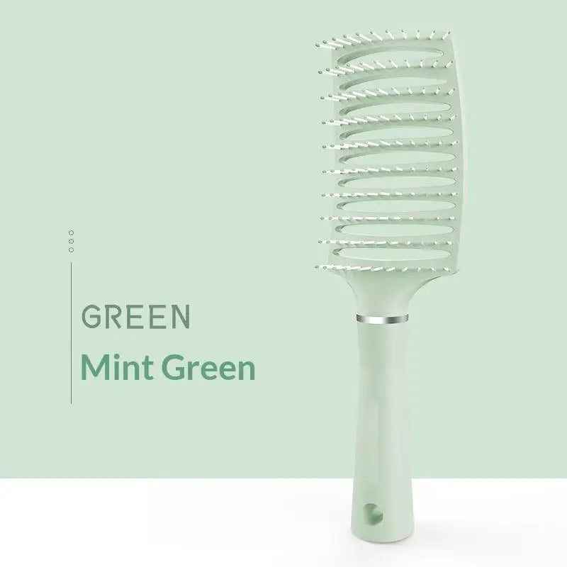A Green Color Anti-Static Paddle Hair Brush With Scalp Massage Pins
