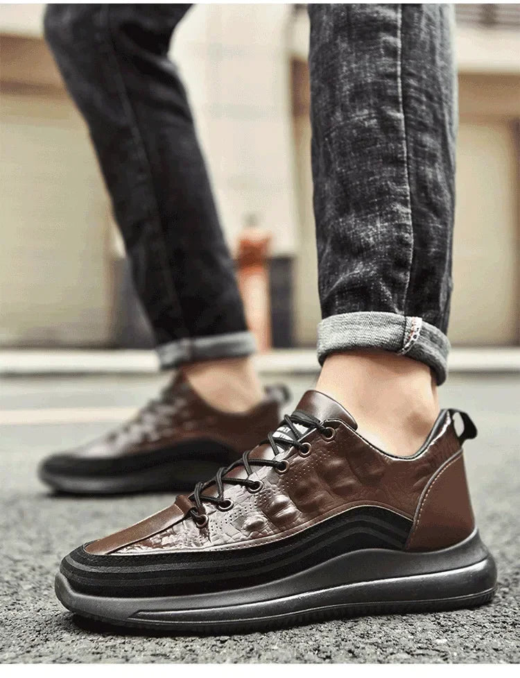 Men's Patent Leather Shoes Thick Sole Male Adult Drawstring Lace-up Shoes Vintage Retro Casual British Style Shoes Streetwear