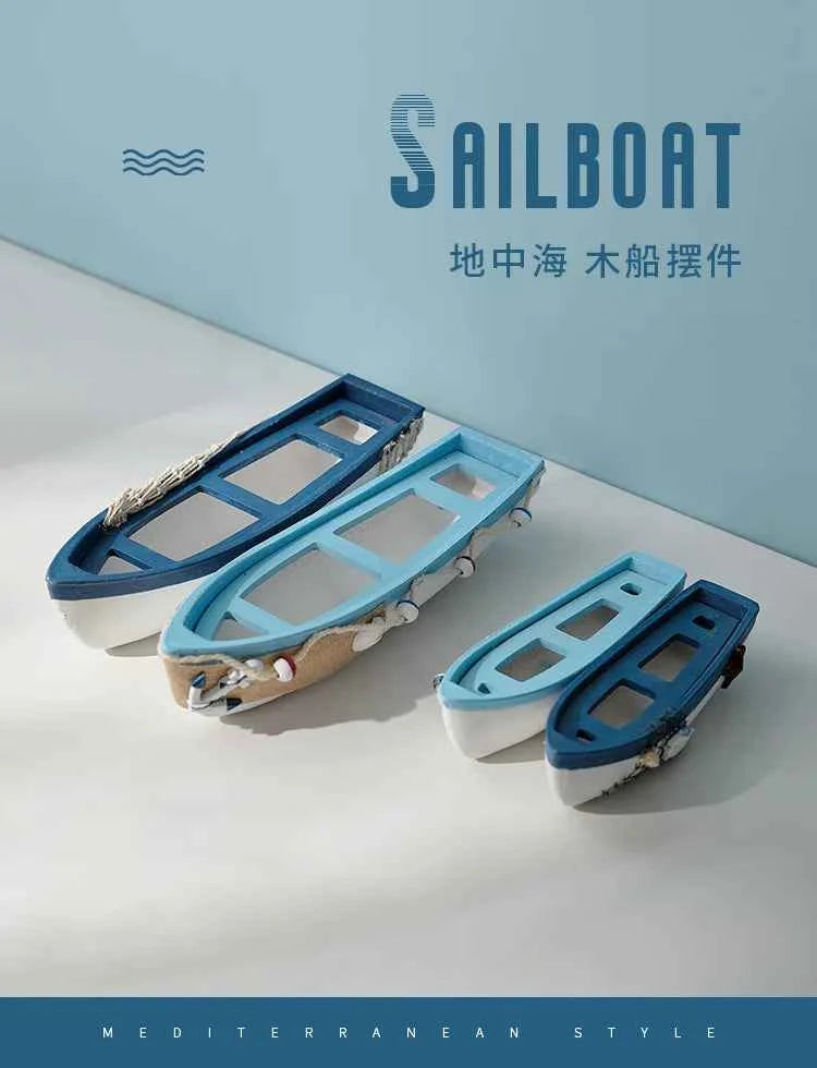 Mediterranean Wooden Boat Ornament Crafts Children's Room Office Home Decoration Wooden Sea Theme Home Decor